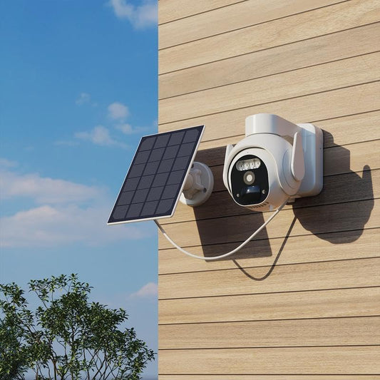Caméra de Surveillance WiFi Extérieure PTZ Solaire – 2K, Vision Nocturne, Sans Fil, Batterie
